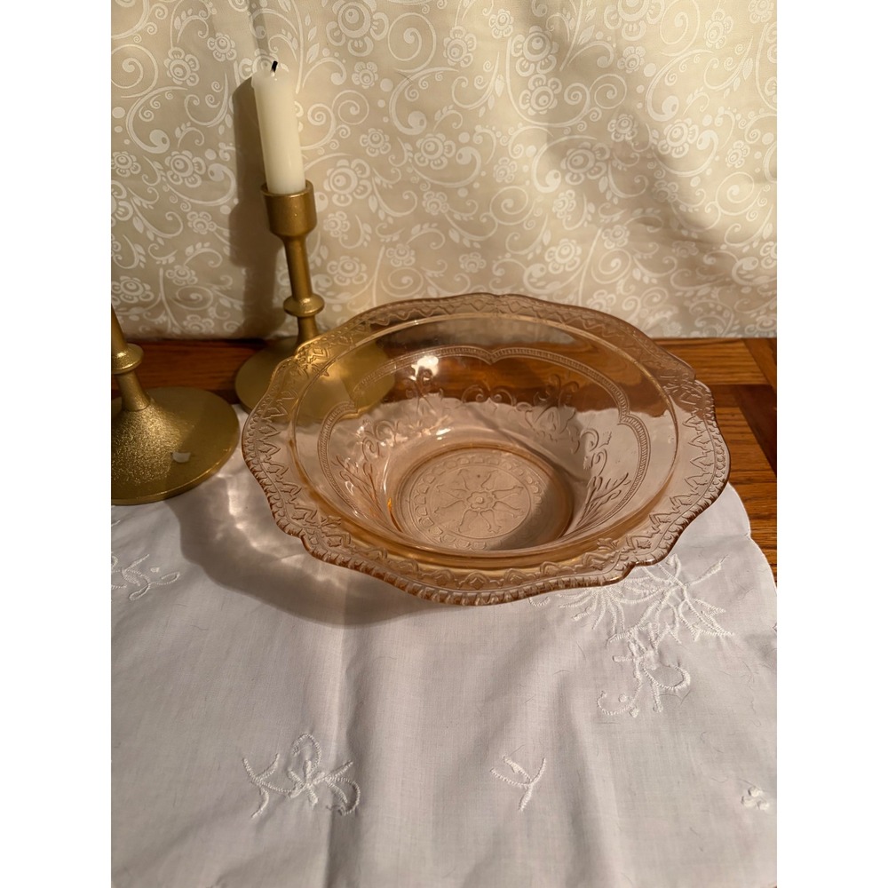 Federal Glass Patrician Spoke Pink Depression Glass Bowl Vintage Scalloped Rim